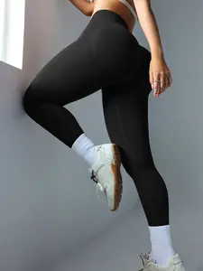 WAKYME Women's High Waist Side Contour Butt-Lifting Leggings, Slim-Fitting Breathable Fabric Bottoms Basic Minimalist Style
