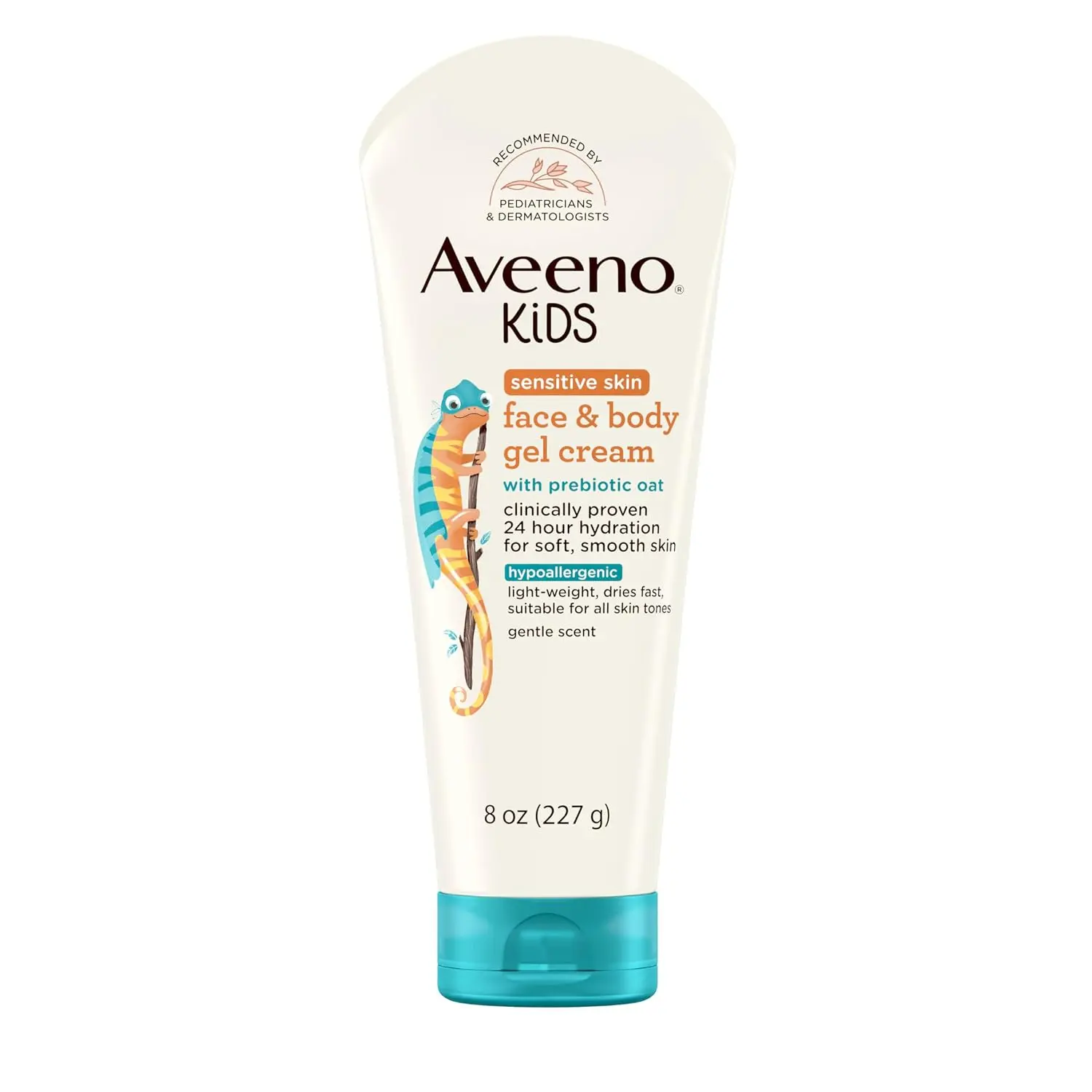 Aveeno Kids Sensitive Skin Face & Body Gel Cream, Hypoallergenic, 8 oz | Prebiotic Oat, 24 Hour Hydration, Quick Drying & Lightweight, Soft Skin