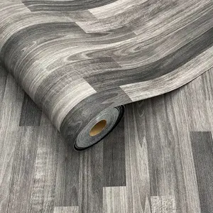 1 Roll 40cm (15.75 Inch) Wide Grey Wood Grain Pattern Peel and Stick Floor Tile, Waterproof Oil Proof Self Adhesive Vinyl Floor Sticker, Cuttable Removable Floor Decal, Stick and Peel Flooring for Living Room Bedroom Kitchen Bathroom DIY Home Decor