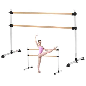 fathersdaygift VEVOR Ballet Barre, 6 Ft Double Beechwood Barre Bar for Home, Freestanding Portable Ballet Stretching Dance Bars, Height Adjustable Anti-Wobble Fitness Gym Equipment, for Pilates Balance Workout