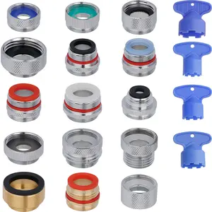 Hibbent 15 Pieces Faucet Adapter Kit, Brass Aerator Adapter Set for Faucet Tap with Removable Aerator to Connect Garden Hose, Aerator, Water Filter Adapter for Faucet Sink - Male/Female, Chrome