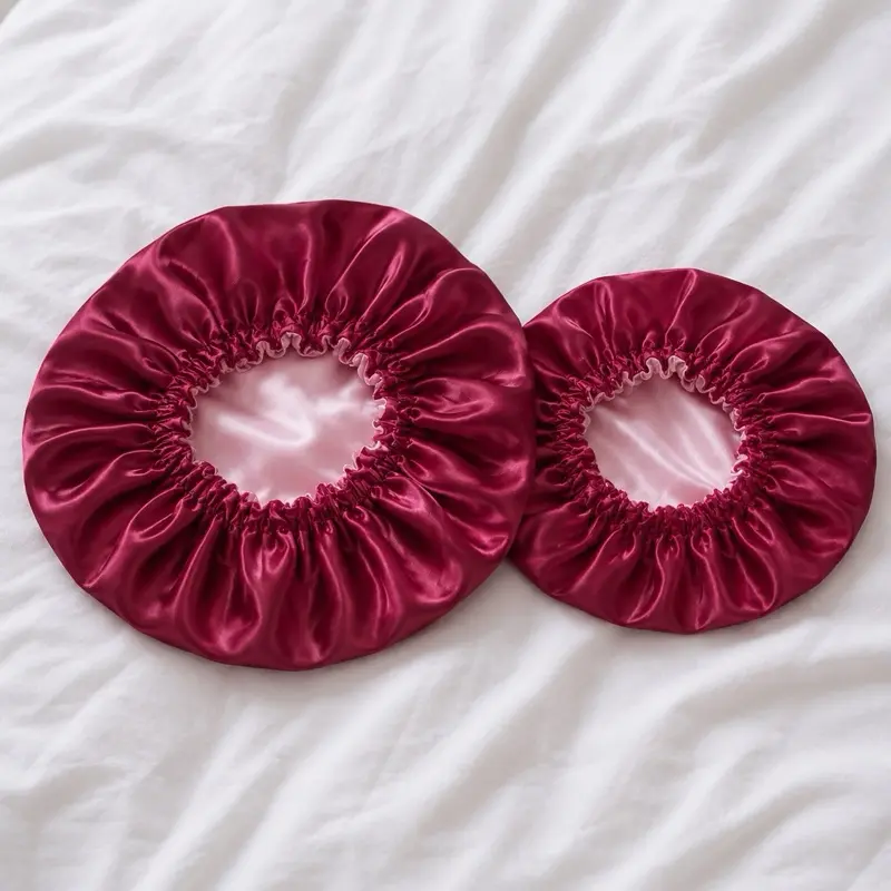Burgundy Pink Reversible Satin Bonnets