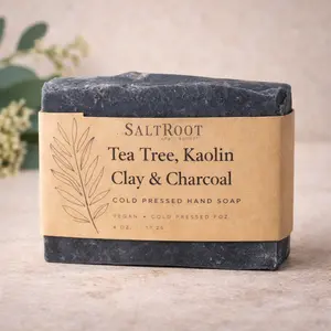 Charcoal, Tea Tree & Kaolin Clay Handcrafted Soap Bar 4oz