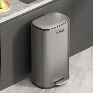 Stainless Steel Bathroom Trash Can with Lid, 30L / 8gal Step Metal Toilet Waste Basket Soft Close, Small Foot Pedal Garbage Bucket Eclipse-Grey for Bedroom, Restroom, Kitchen, Rv