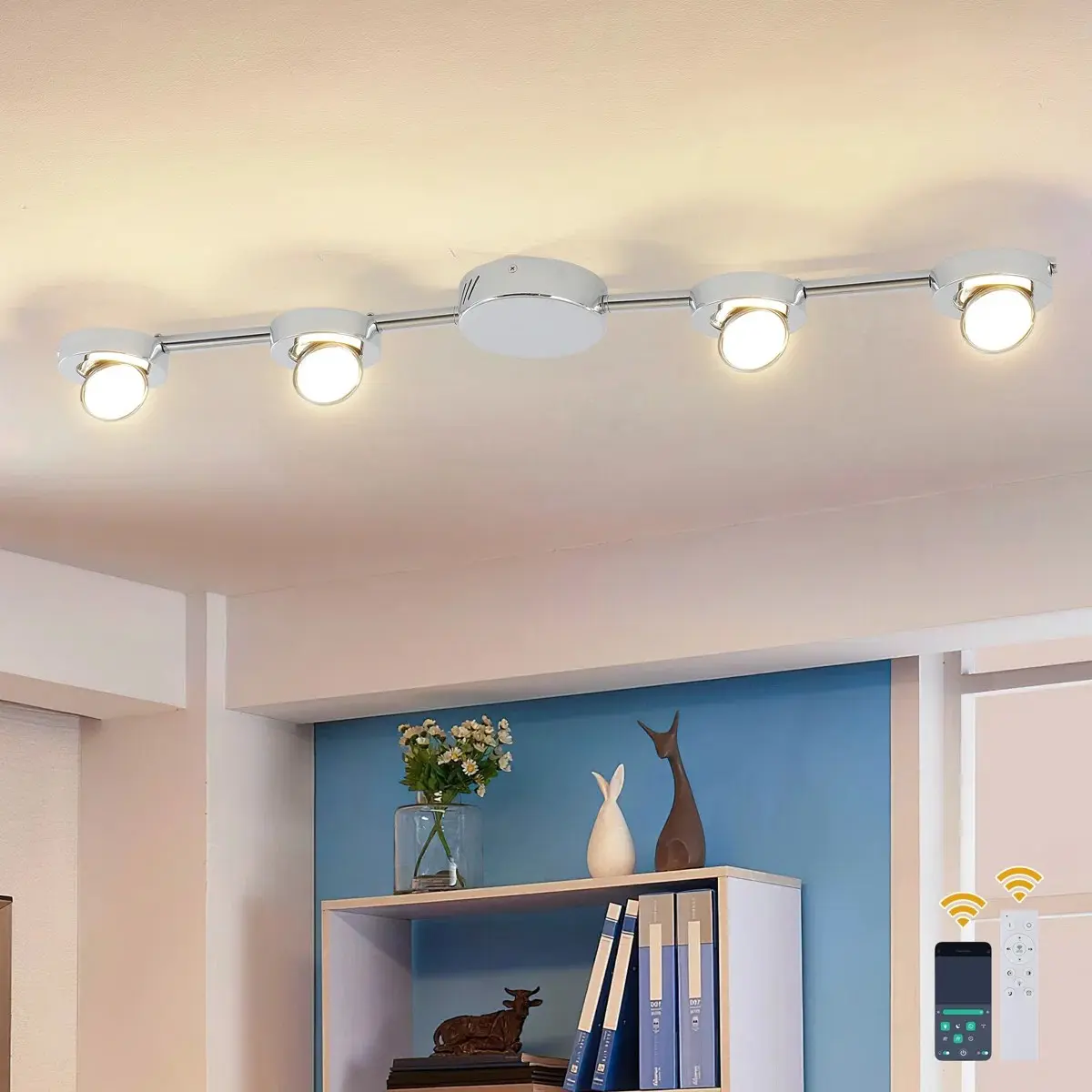 Garwarm 32.28 in European Minimalism LED Dimmable Rotatable Flush Mount, Modern 4-Light Track Light for Bedrooms, Living Rooms, Hallways, Modern Track Light