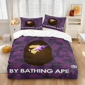 Purple Camo Animal Print Duvet Cover Set, Bed Sets Supplies, Soft Microfiber Bedding, Camouflage Monkey Pattern Bed Linen with Zipper Closure, All Seasons Use, Modern Streetwear Home Decor for Bedroom, Includes 1 Duvet Cover & 1-2 Pillowcase