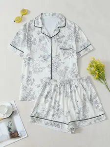 Spring Summer New Easter Series Print Women's Fitted Pajama Set, Loungewear, Nightwear, Soft Smooth Breathable Fabric, Everyday Indoor Outdoor Wear, Casual Home Clothing Two-Piece, Homewear