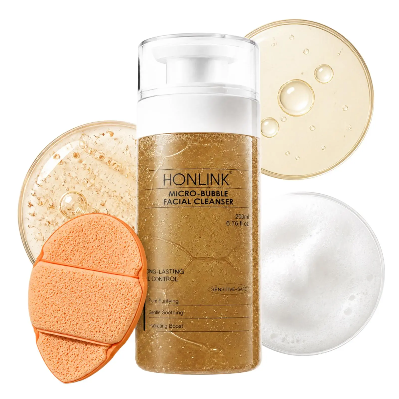 HONLINK Micro-Bubble Cleanser, Calming & Exfoliating Facial Foam with Plant Extracts, Glycerin & Walnut Shell for Blackheads, Cleansing, Smooth Skin Routine, Sensitive