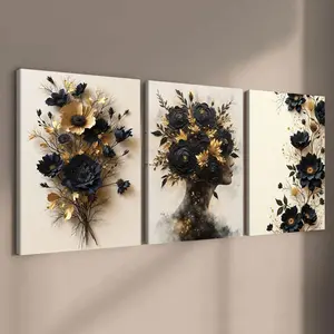 Floral Pattern Canvas Painting, 3 Counts/set Wooden Framed Canvas Painting, Wall Art Decor for Home Living Room Bedroom Office, Modern Home Decor, Ornaments
