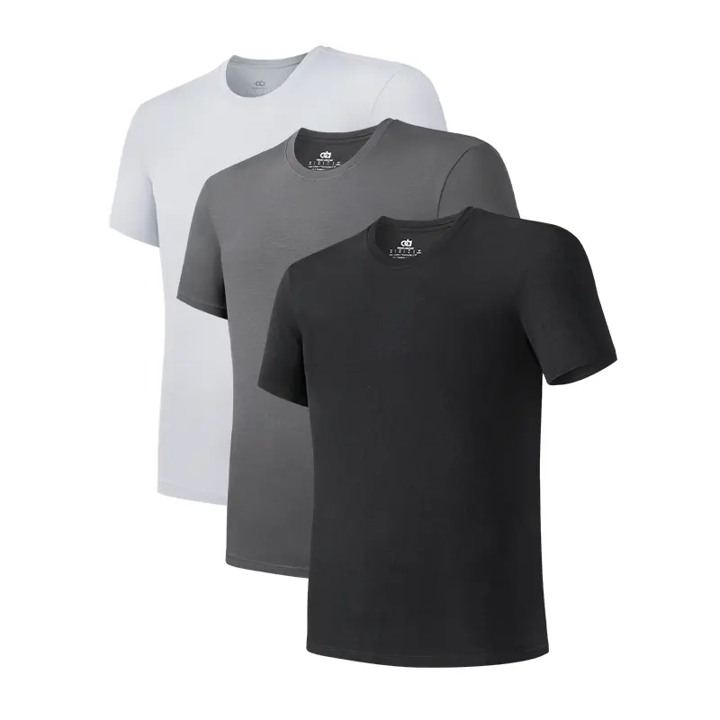 DAVID ARCHY Men's Shortsleeve Crewneck Undershirts - Bamboo Rayon Spandex Fabric, Moisture-Wicking, Sweat-Absorbent, Soft, Breathable, Stretch Top, Casual Mensfashion 3-Pack Gift Set (Black/White/Light Gray) for Boyfriend