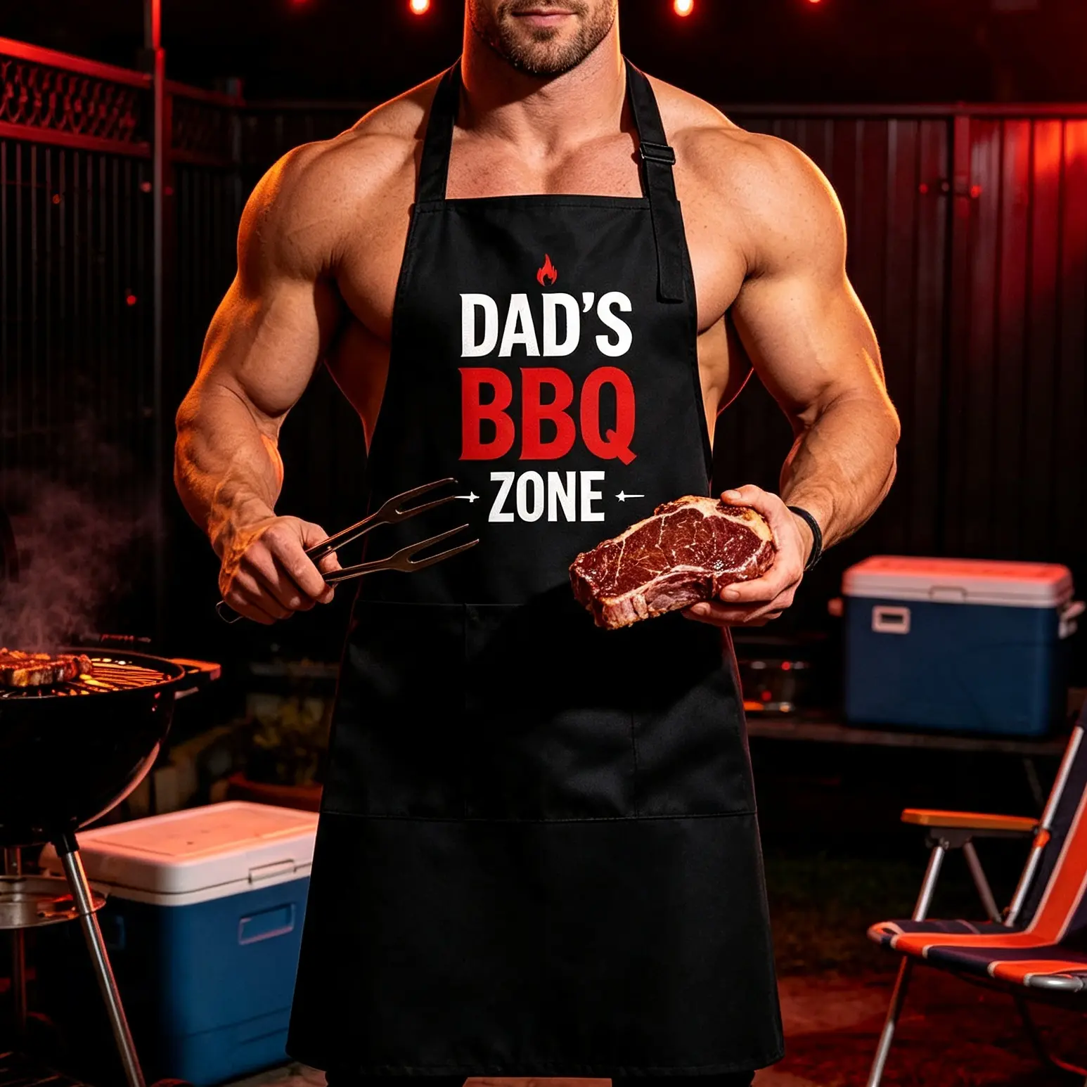 Dad's BBQ Zone Men’s Grilling Apron Adjustable Black Apron With Pockets Funny Gift For Dad Backyard BBQ Party