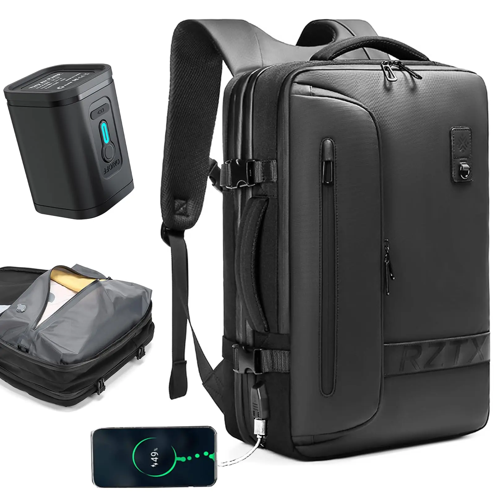 Expandable Vacuum Travel Backpack, 60L Durable Carry-On for Adults, Waterproof Oxford Cloth with Wet-Dry & Odor-Isolating Pockets, Fits 17in Laptop, Travel Bag Backpack, Vacuum Backpack