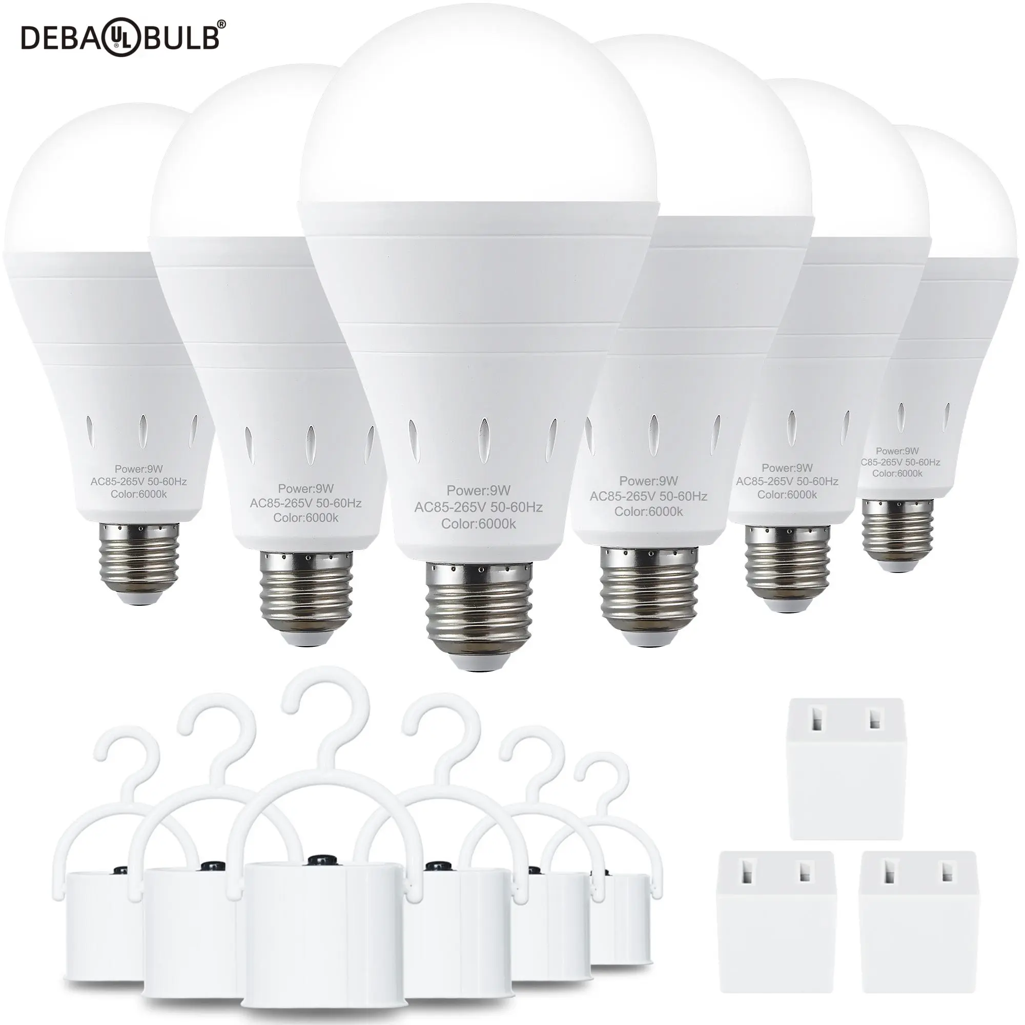 DEBAOBULB Warrenty Brand Cool White 9W 1200mAh Rechargeable LED Light Bulb with Hook for Home Power Failure & Outdoor Use 6000K Energy Efficient Emergency Lighting Outdoorfun