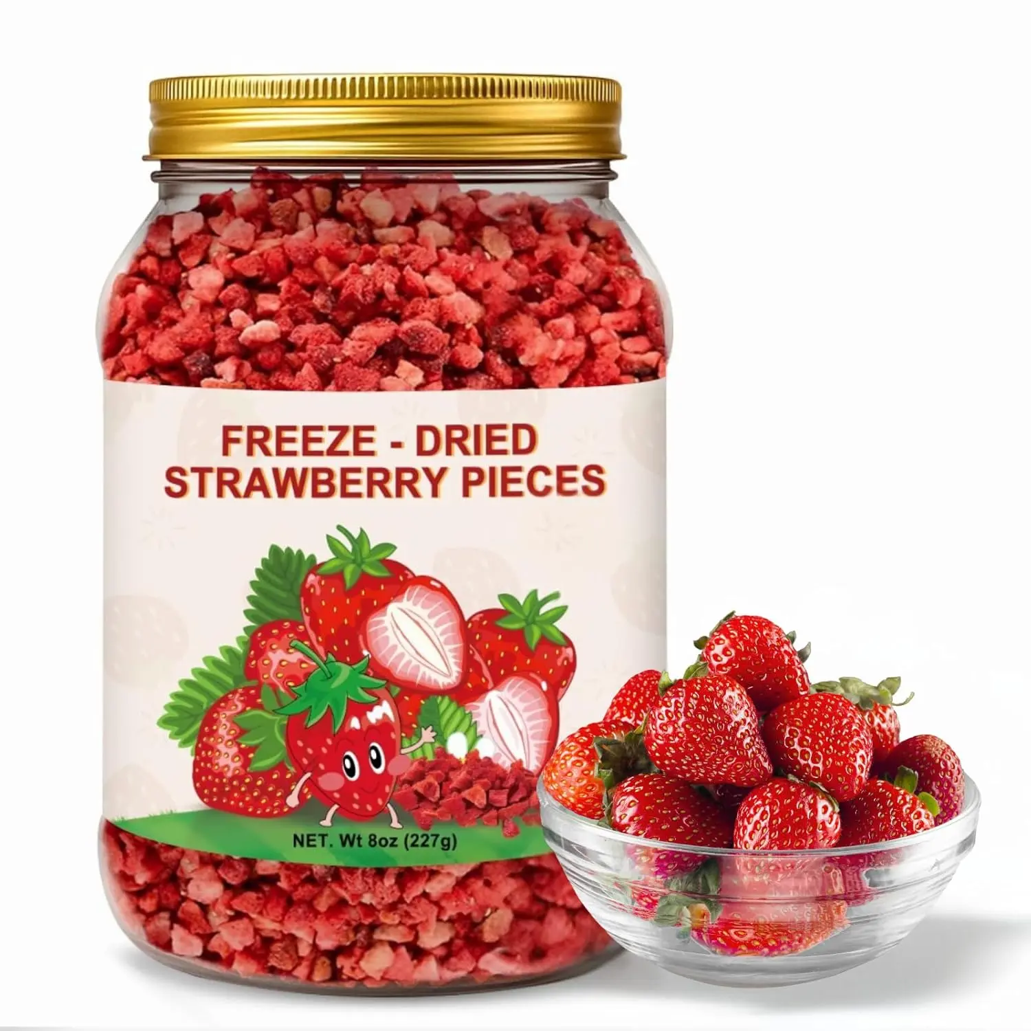 8oz Premium Freeze Dried Strawberry Pieces, 100% Natural Crispy Real Fruit Snack - Lightly Flavored, Ideal for Yoghurt Toppings, Cereal, Baking