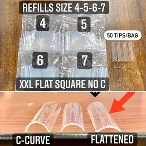 Refill tips for NON C-curve XXL Flattened SQUARE nail tips
