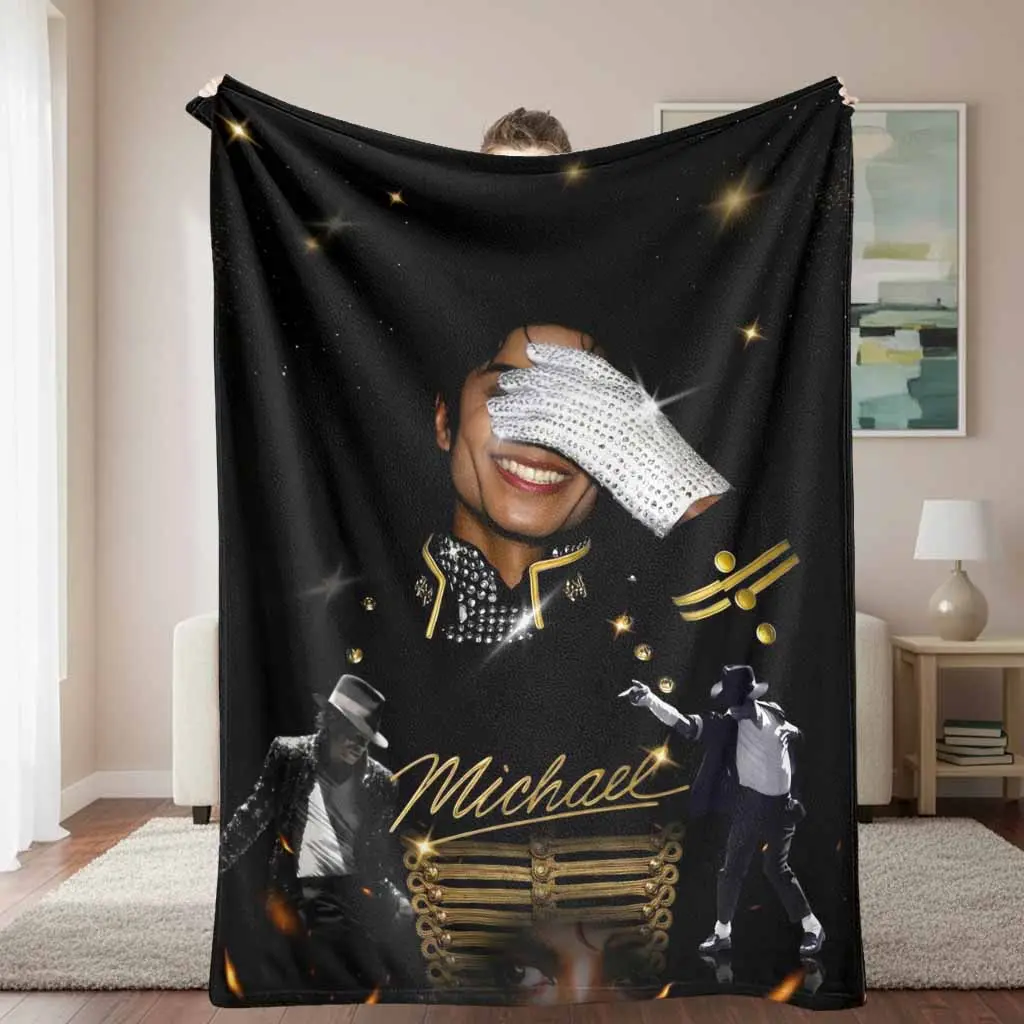 Unisex King of Pop Music Star Flannel Throw Blanket, Iconic Vintage Performance Art Print, Ultra-Soft Lightweight Breathable Fuzzy Bedding, Travel-Ready Throw Folds Small for Bag, Camping Companion, Super Fan Birthday Souvenir Gift