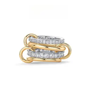 Interlocked Stackable Rings for Women - Statement Multi Ring Mixed Metals Stack - Cubic Zirconia Stacking Jewelry