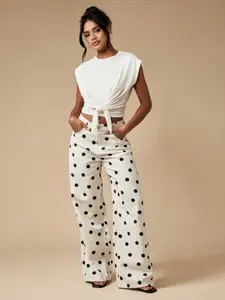 Women's Fashion Abstract Polka Dot Print Loose Pocket Casual Wide Leg Pants, Comfortable High Waist Bohemian Trousers Fit for Daily Wear