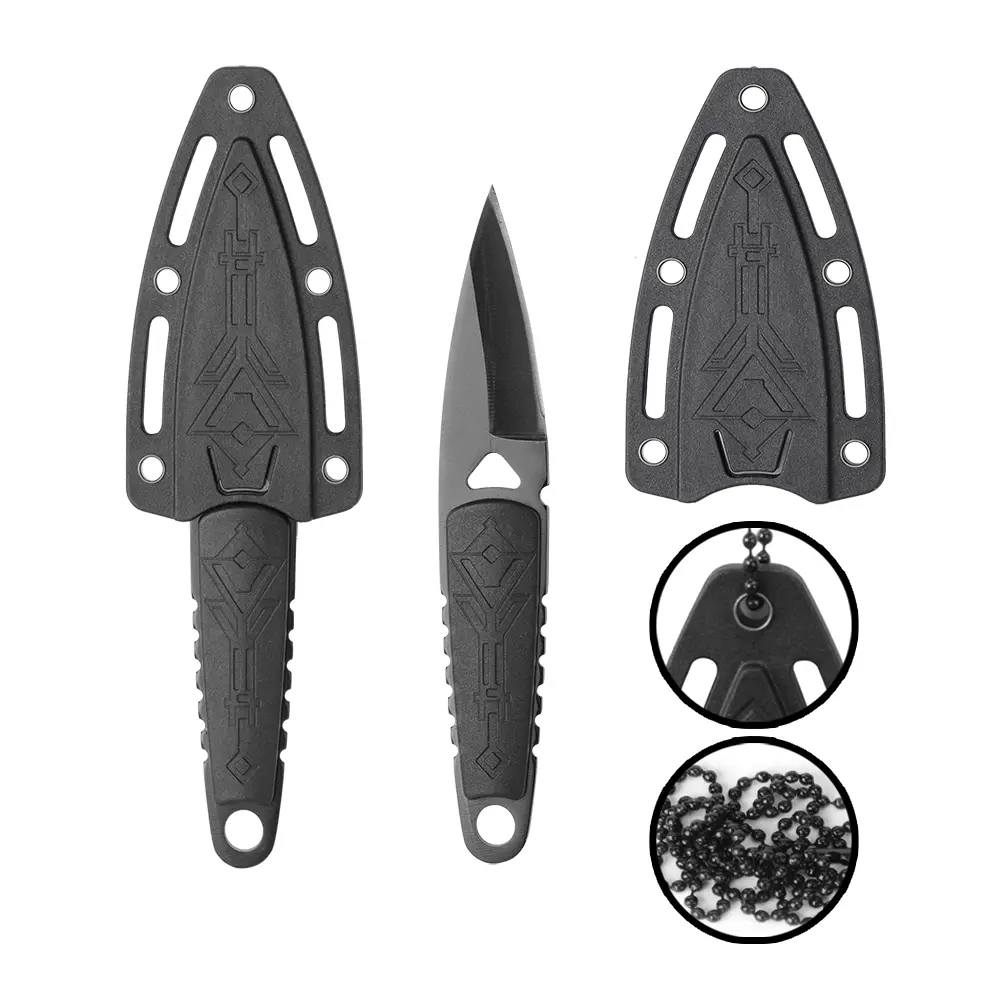 Mini Fixed Blade Paring Knife - 2.48" Stainless Steel Outdoor Sports Tool with Embossed Anti-Slip Grip Handle, Neck Carry Sheath for Hiking, Survival Tasks, Fighting, Peeling, Utility Tool