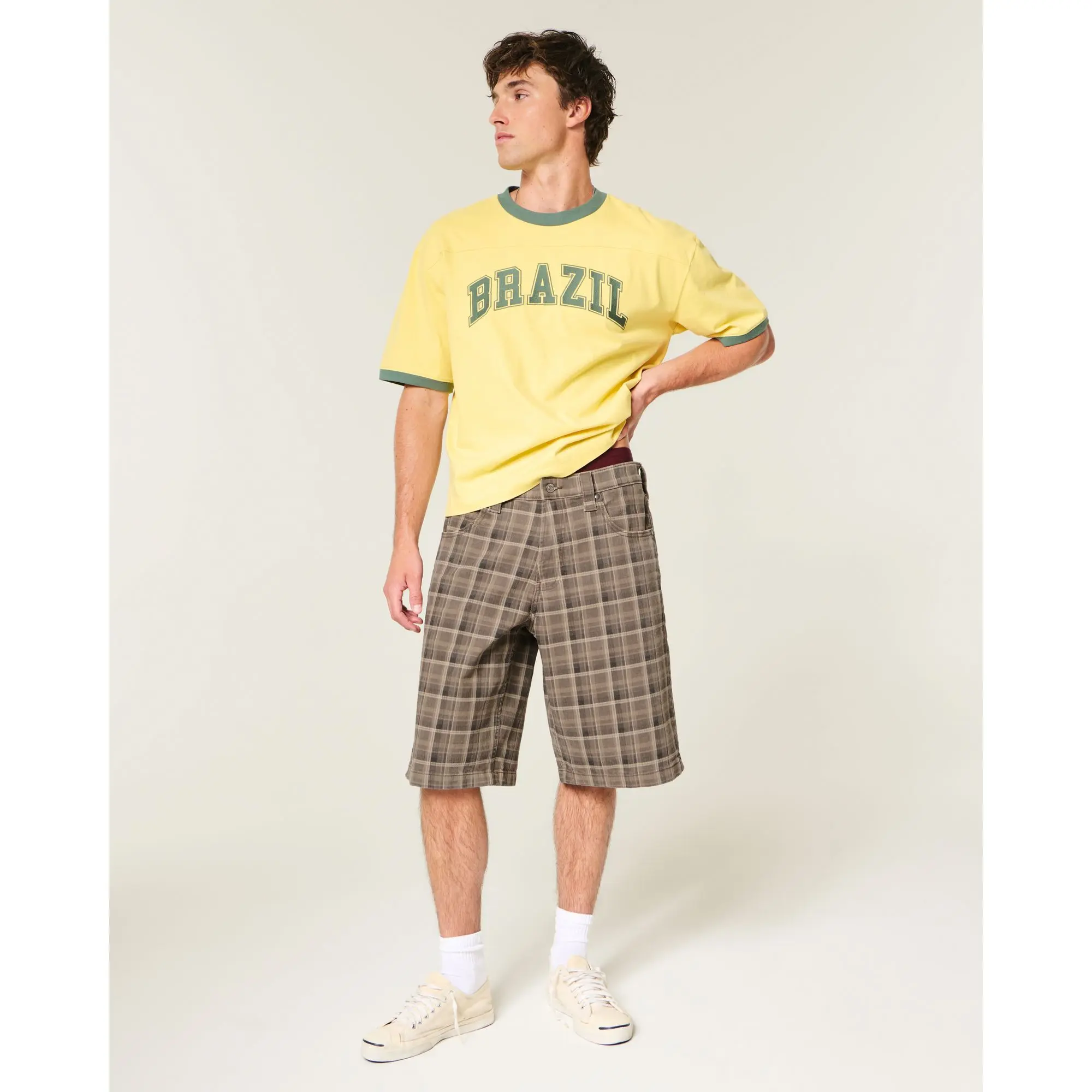 Hollister Plaid Baggy Low-Rise Jean Shorts
