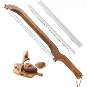 Sourdough bread knife,Bread Slicer for Homemade Bread,blade tightness for Even Slicing, Serrated knife,Wooden Bread with Bow (3, brown)
