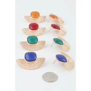 Bright Aztec Stone Half Moon Earrings