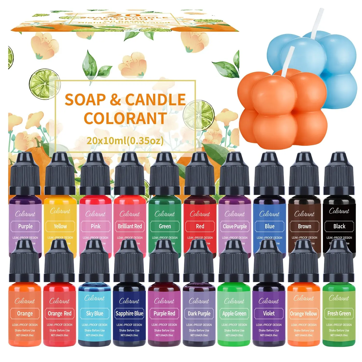 10ML 20 Color Candle Dye Set, Candle Making Supplies, Suitable for Various Candles, Wax Melts, Soy Wax Beeswax Jelly Paints Handcraft DIY Handmade Crafts