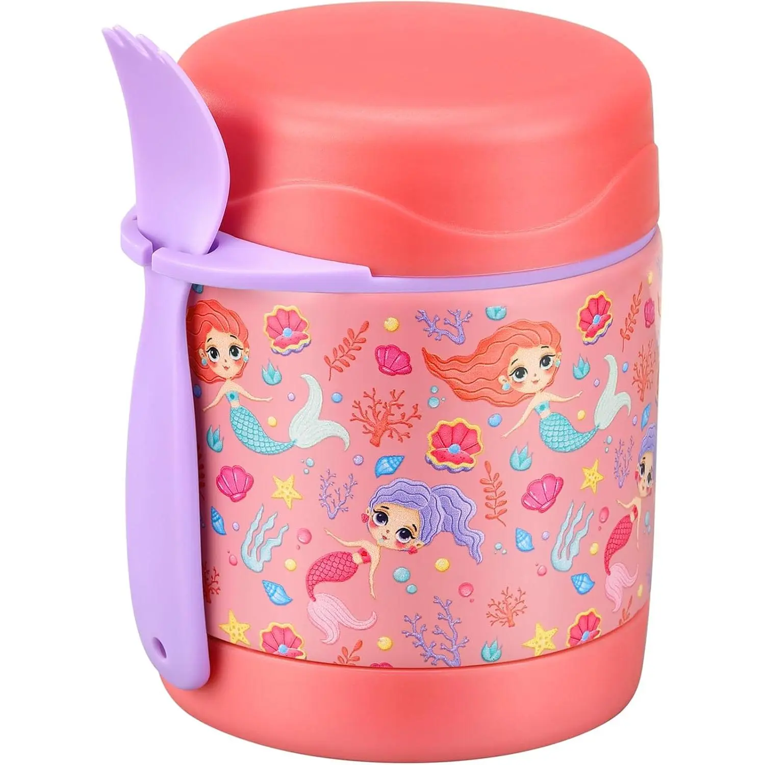 10oz Soup Thermo for Hot  ,Lunch Thermo   Jar with Spoon Hot Insulated  Containers,Leak Proof Stainless Steel Wide Mouth Lunch  Thermo Jar for School(Pink-)