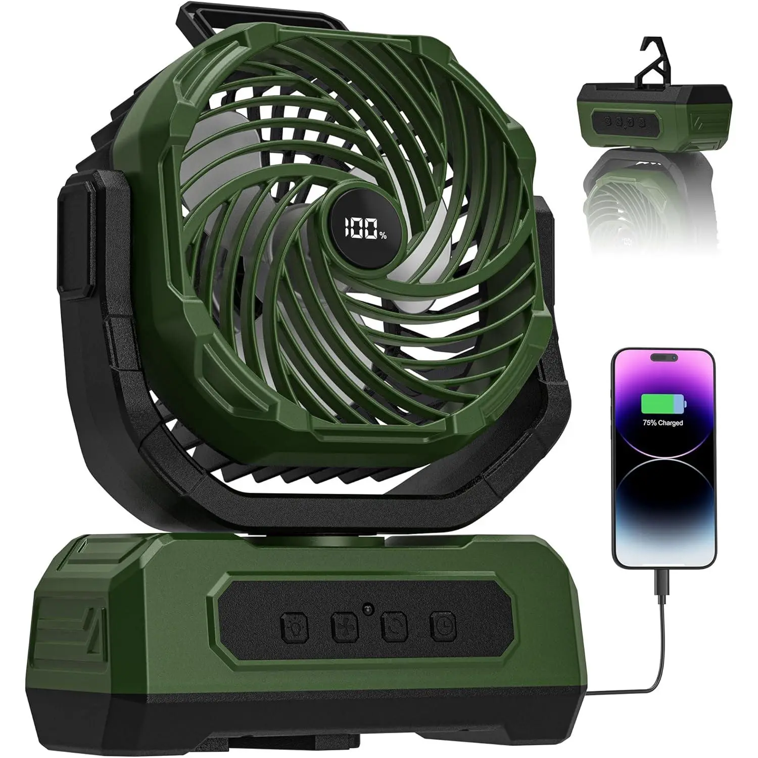 Camping Fan Rechargeable,20000mAh Cordless Battery Powered Oscillating Fan with RGB Light & Remote,4 Timer & Hanging Hook for Indoor,Outdoor,Travel,Camping,BBQ,Jobsite,Picnic-GreenVelvet Bloom15