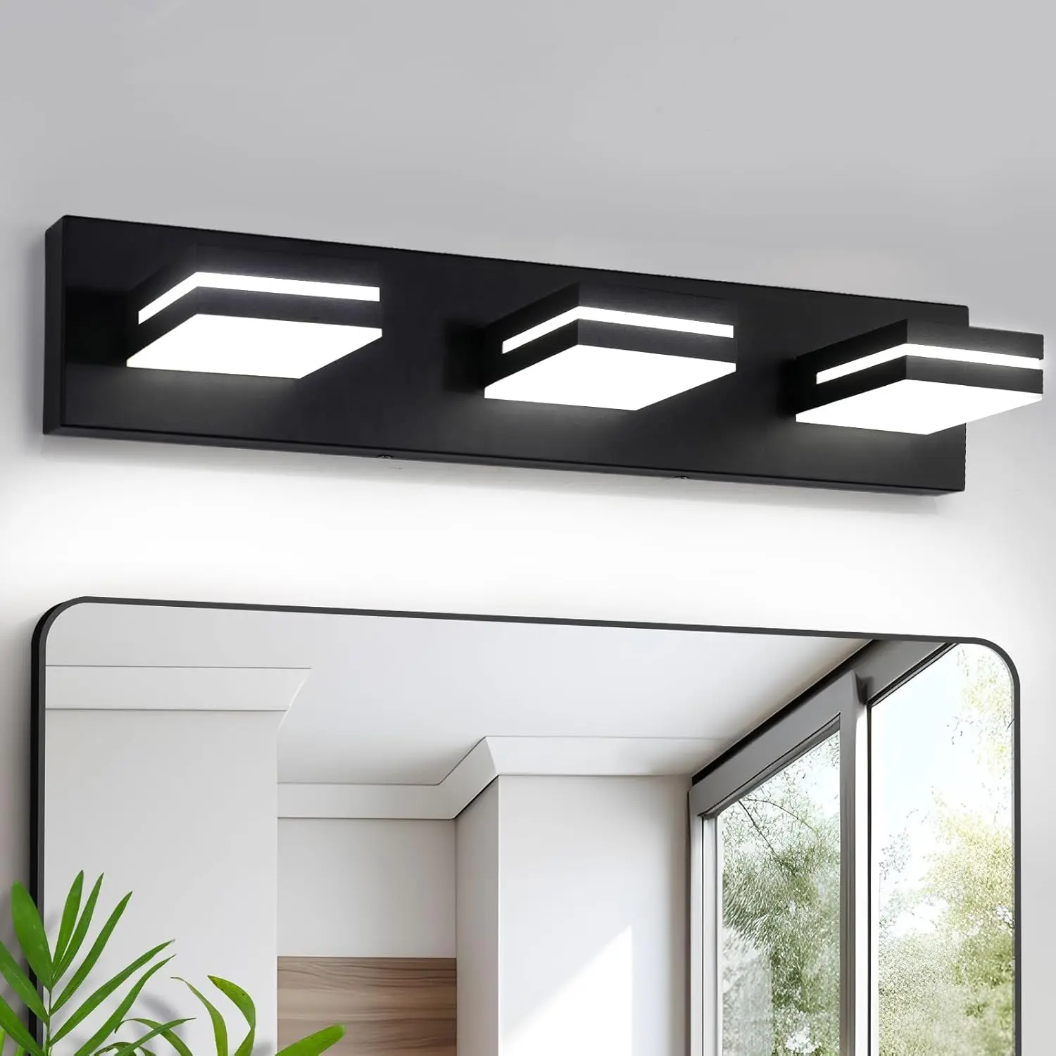 3 Light Bathroom Vanity Light Matte Black Modern 18W LED Dimmable Vanity Light Over Mirror Adjustable Lamp Head Cold White 6000K