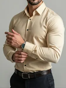 Men's Regular Fit Button Front Shirt, Casual Long Sleeve Collared Top, All Seasons Wear, Formal Business Attire, Business Dress Shirts, Classic Dress Shirt, Button Up Shirt