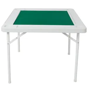 Square Folding Card Table, Mahjong Table with Green Felt,Chip Trays and Cup Holders, Portable Domino Tables for 4 Players, Card Game Tables for Mahjong Poker Domino Game