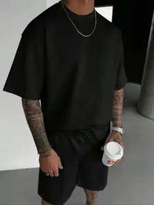 Men's Casual Two-Piece Set, Loose Fit Short Sleeve T-Shirt & Drawstring Shorts, Summer Minimalist Street Style