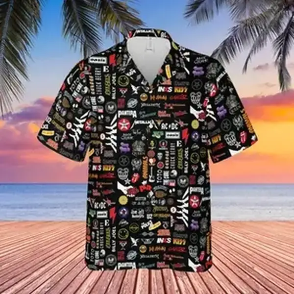 80s rock band hawaiian shirt, retro music t shirt, pop, punk logo