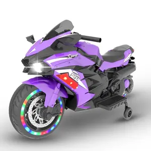 12V Kids Ride on Motorcycle Electric Violet with Bluetooth Music & Colorful Lights for 3-6 Years Old Sporty Design Battery Powered 4mph Speed 1 Hour Playtime