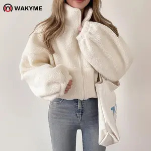 Women's Stand Collar Sherpa Fleece Jacket ?C Thick Warm Zip-Up Short Coat, Cozy Oversized Fall Winter Outerwear
