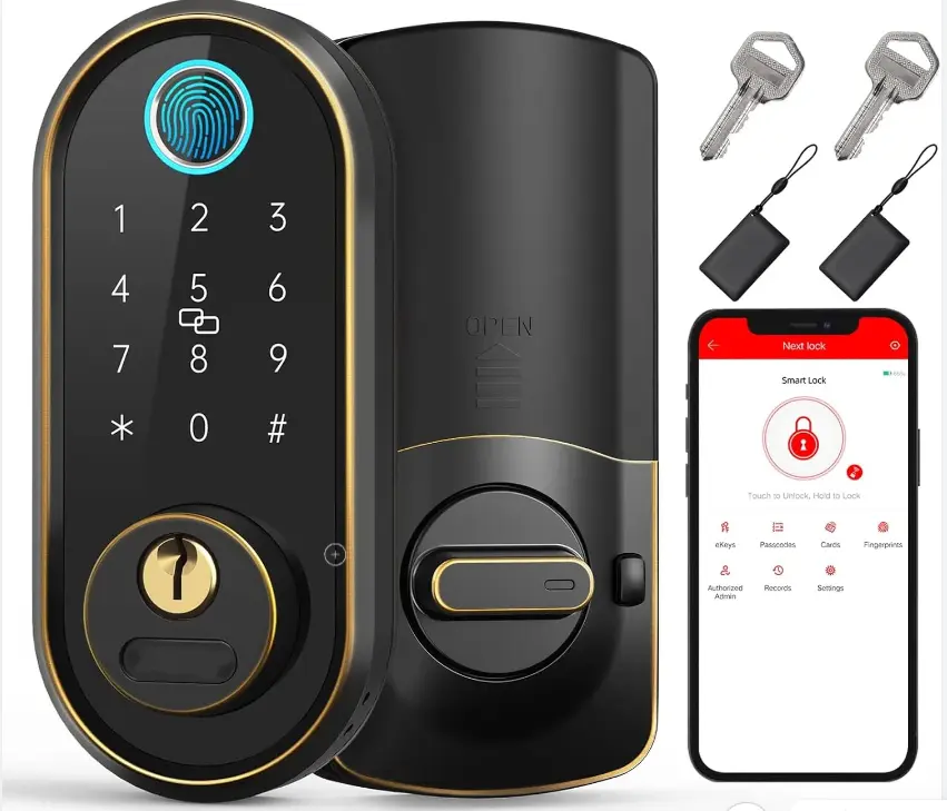 Strong Stainless Steel Smart Electronic Deadbolt Lock - Fingerprint Access, Touchscreen Keypad, Bluetooth Enabled Door Hardware, Built to Last