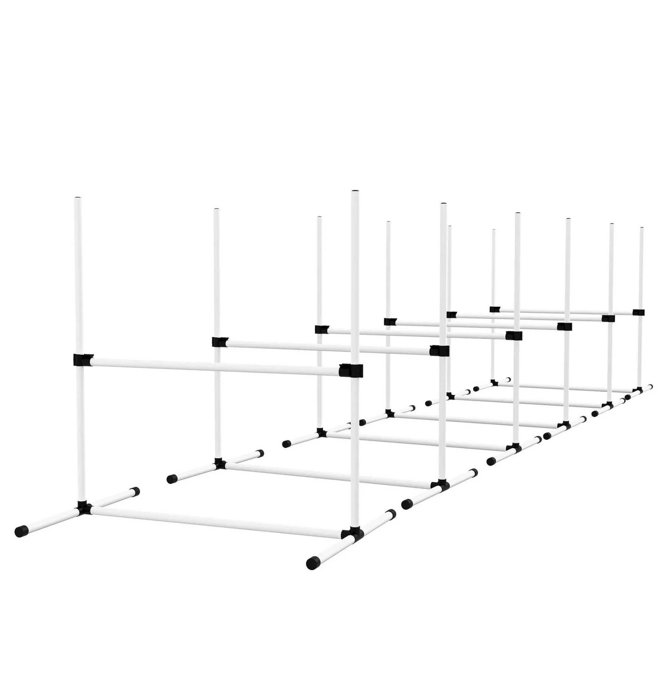 6-Piece Plastic Dog Agility Set - Adjustable Agility Bars, PE/PVC Construction, 39" L x 25.5" W x 37" H, Indoor/Outdoor Training Obstacle Course Kit, White