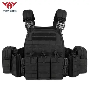 Yakeda VT-6031-5 QR Tactical Weighted Vest, Black Military Training Plate Carrier with Multiple Pockets, Square Neck Design for Physical Training & Weight Distribution Support - Activewear, Weighted Vests