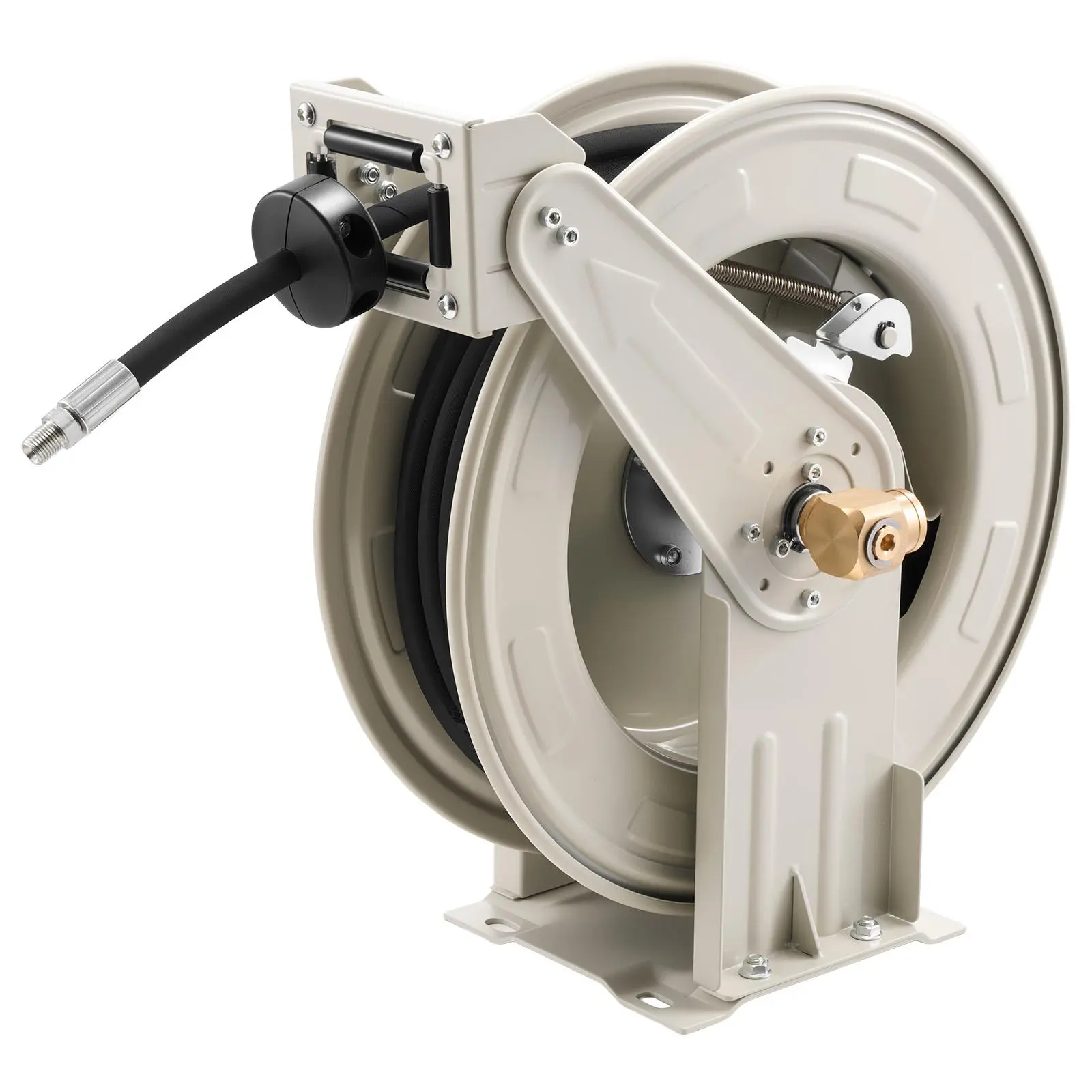 VEVOR Spring-Driven Automatic Grease Hose Reel, 1/4 in x 50 ft Retractable Auto Swivel Rewind, Max 10152 PSI, Heavy-Duty Carbon Steel Construction, Steel Wire Braided Hose, Brass Fittings, Adjustable Arm for Grease/Hydraulic Fluid, Workshop Users