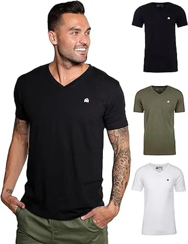 INTO THE AM Premium V Neck T Shirts for Men - Modern Fitted Tees S - 2XL Vneck Undershirts