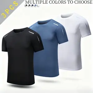 3-Pack New Summer Men's Short Sleeve Fashion Round Neck Ice Silk Casual Quick-Dry Breathable Sports Top for Active Days Athletic Style Athletic Techwear