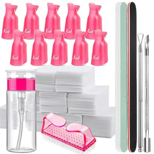Nail Polish Gel Remover Tools Kit with Nail Clips, 100ml Nail Polish Remover Bottle, 500 Nail Remover Cotton Pad, Nail Brush, Cuticle Pusher/Peeler, 100/180 Nail File,Buffer Block springtok