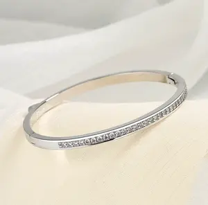 Silver Diamond Bangle Bracelet