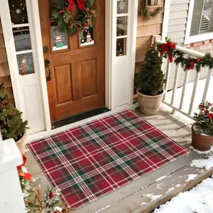 A Christmas Welcome Mat, Vintage Checkered Christmas Rug, Christmas Home Decor Mat, Soft and Comfortable Plush Foot Mat, Suitable for Living Room, Bedroom, Cloakroom, and Lounge Area.