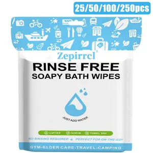 25/50/100/250pcs 11.81×11.81in Disposable No-Rinse Towels, Soap-Infused Foam Towels, Suitable for Sensitive Skin – All-in-One Shower Wipes. Just wet, lather and dry; no shampoo or rinsing required. Portable for outdoor travel, workouts and fitness.