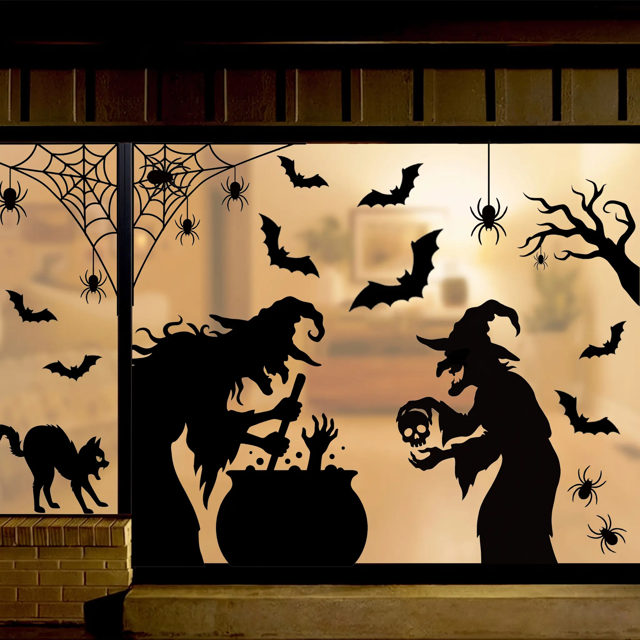 Halloween Window Decorations, 4 Sheets Large Spooky Witch Silhouette Window Clings, Scary Window Stickers Decals for Glass Window, Indoor Outdoor Home Door Wall Decor, Halloween Party Favor Supplies
