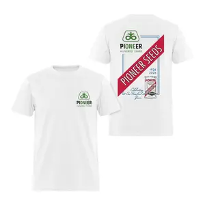 Pioneer Seeds Hundred Years Centennial Graphic T-Shirt, 1926 to 2026 Anniversary Back Print With Vintage Seed Bag, Farm Heritage Style 2 Sides For Men Farmers