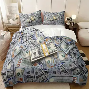 2/3pcs US Dollar Printed Pattern Bedding Set, Bedroom Bedding Set, Cash USD Comforter Cover Wishing You Wealth With The Taste of Money, Duvet Cover Set, Soft and Skin Friendly, Including 1 Quilt Cover and 1 or 2 Pillowcase (9 Styles Available)