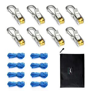 PeaWove The QEG Rope Tightening Tool & Tensioner 8-Pack with Rollercam Technology, Heavy-Duty Tie Down for Camping, Tarps, Boating & Outdoor Gear, Includes 8 Reflective Cords & Carry Bag